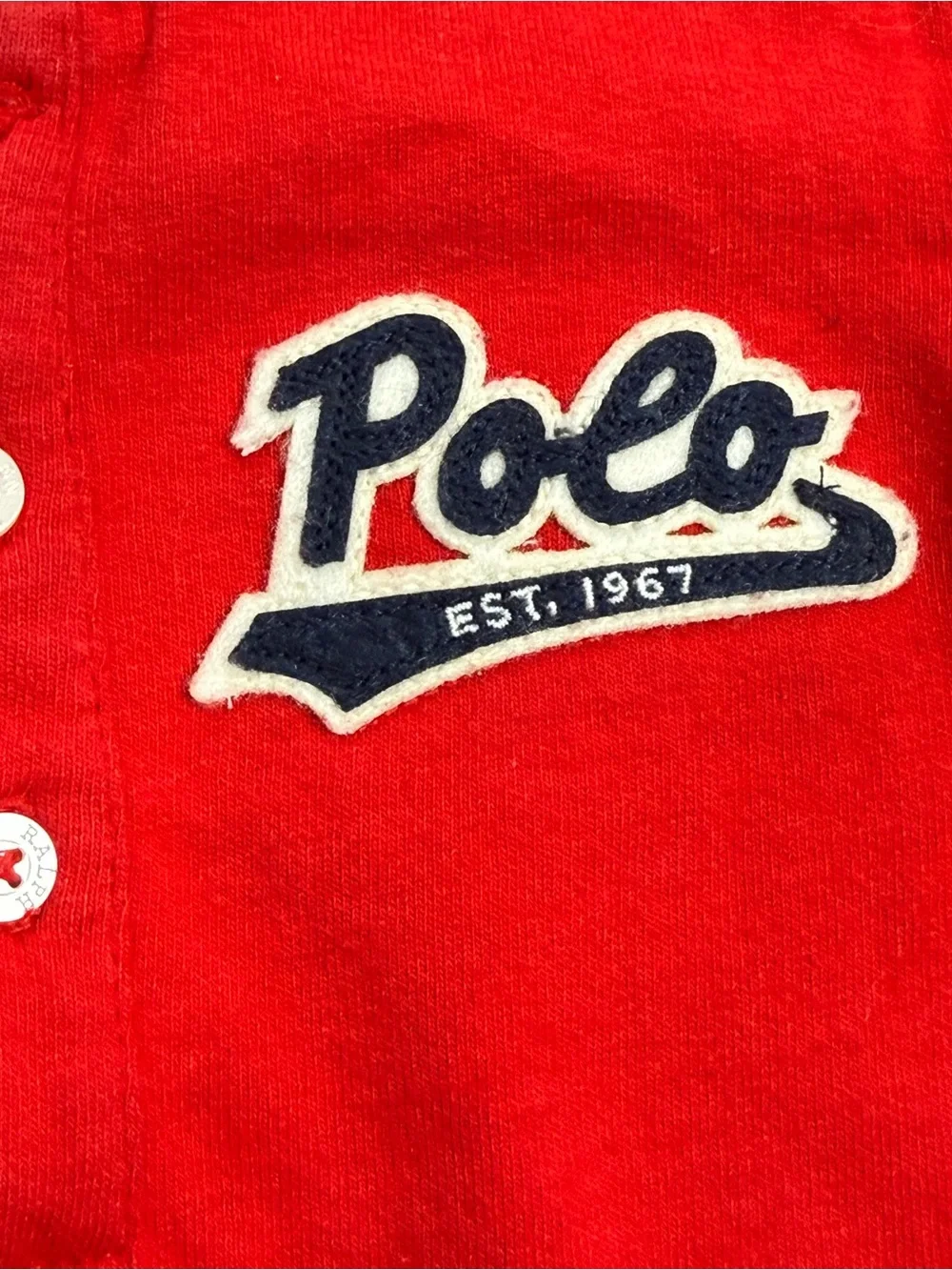 Ralph Lauren Boys Polo Red Baby Collegiate One-Piece Romper Navy / White 12 M
